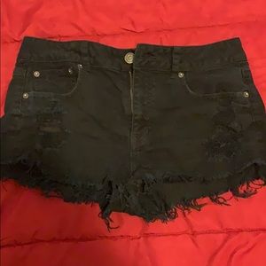 Distressed black shorts